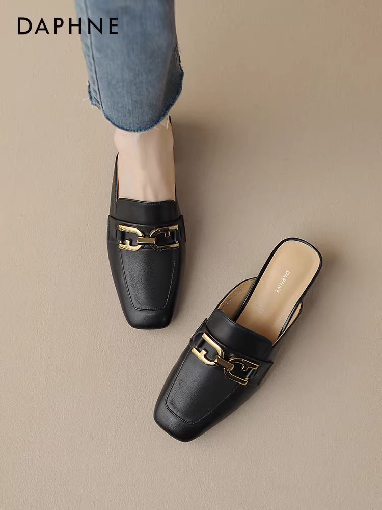Giày Loafer Daphne kiểu nửa dép nữ đi ngoài trời 2025, dép quai ngang mũi kín, giày nữ đế xuồng, giày đơn