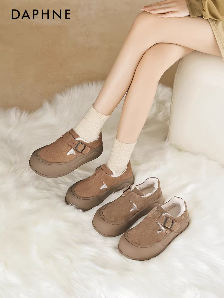 Giày Birkenstock da thật lót lông cừu Daphne dành cho nữ 2025 Giày nữ mùa đông mới đế dày chống trượt giày cotton ấm áp chống trượt