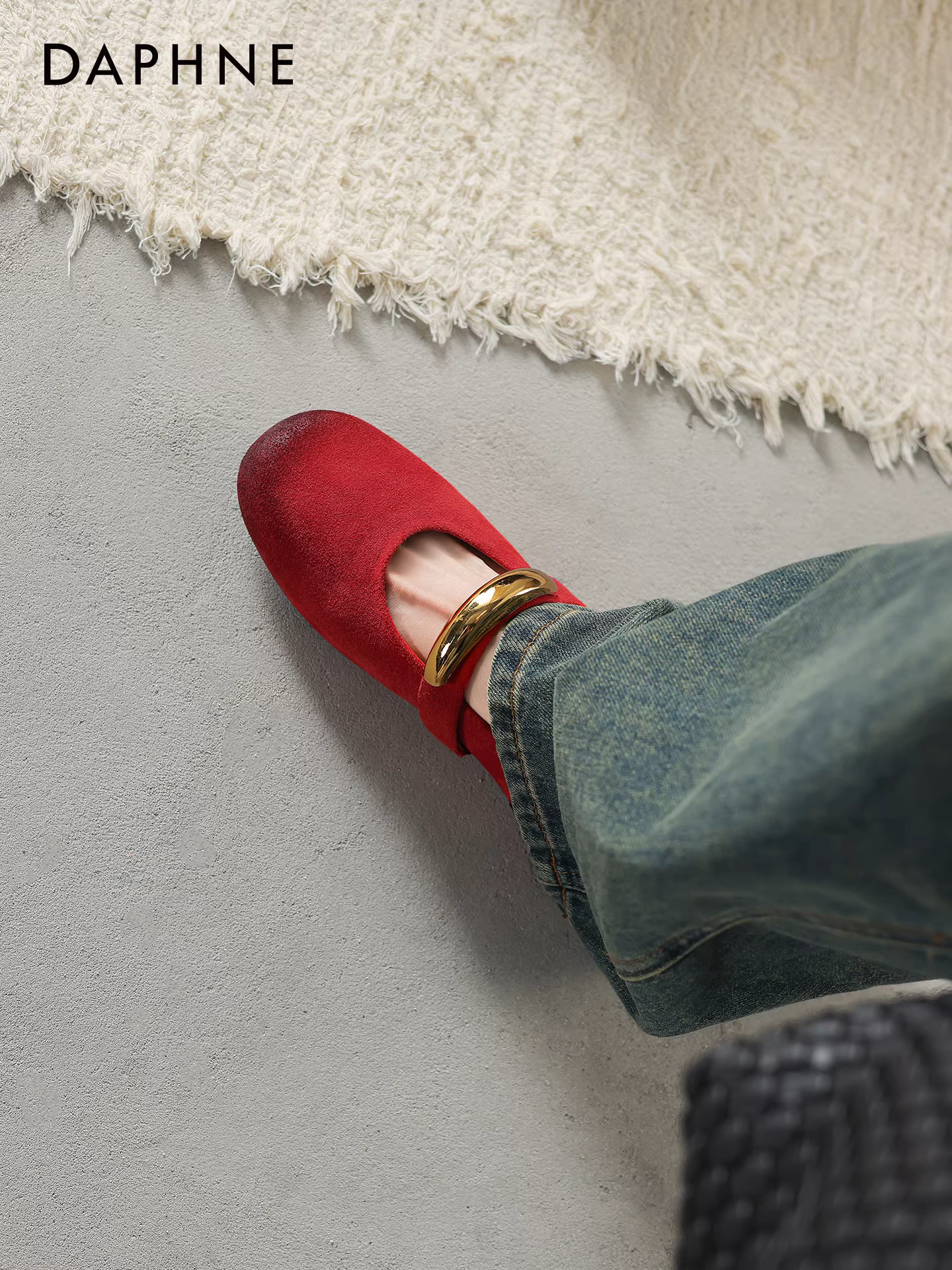 Giày bệt Daphne màu đỏ dành cho nữ 2025 kiểu Pháp mới đẹp, giày bệt đế thấp, giày cưới, giày Mary Jane nữ