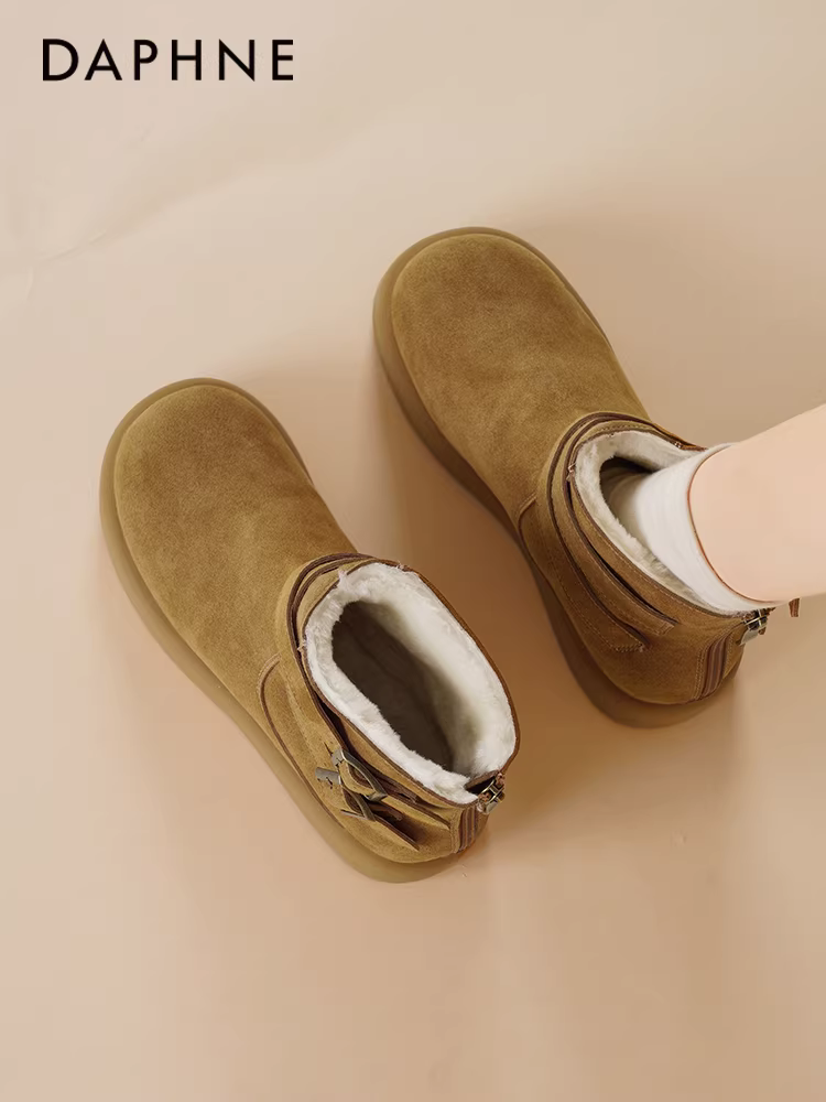Giày bốt tuyết đế dày Daphne 2025 mới mùa đông lót lông cừu dày kiểu ngắn nữ, giày Birkenstock giữ ấm, giày bông Đông Bắc