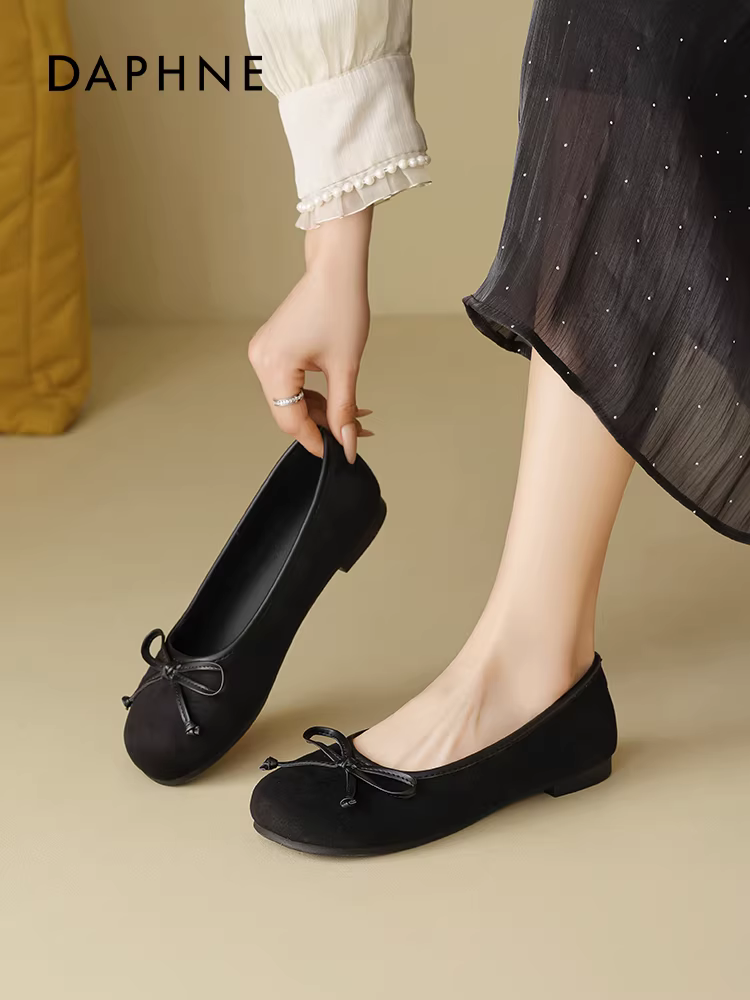 Giày bệt kiểu Pháp Daphne màu đen dành cho nữ, mẫu mới hè 2025, đẹp và thoải mái, kiểu lười, kiểu sandal.