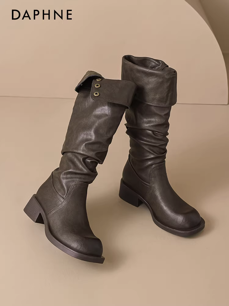 Giày bốt cao cổ nữ Daphne Maillard 2025, mẫu mới thu đông, bốt cao cổ xếp ly, bốt cưỡi ngựa