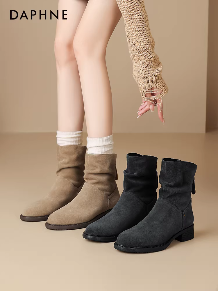 Giày bốt ngắn Daphne Birkenstock 2025 kiểu dáng mới phổ biến, bốt lười màu kaki, bốt ôm dáng, bốt mùa thu đông lót lông, bốt Martin