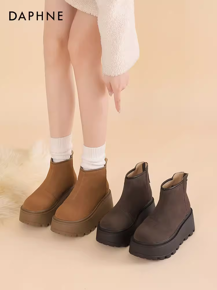 Giày bốt đi tuyết đế dày Daphne dành cho nữ 2025 giày cotton ấm áp lót lông cừu mùa đông mới giày bốt tăng chiều cao Giày Birkenstock dành cho nữ