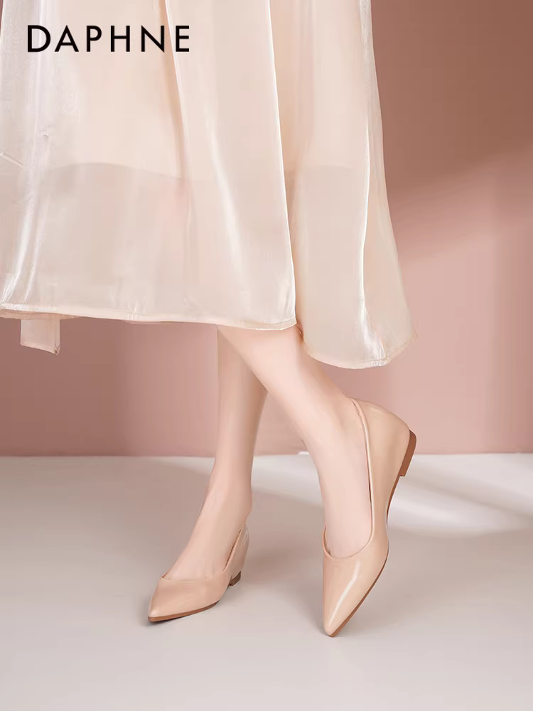 Giày nữ Daphne 2025 kiểu thu mới, giày nữ tăng chiều cao, kiểu dáng thanh lịch, đi làm, mũi nhọn kiểu Pháp, màu nude, gót cao