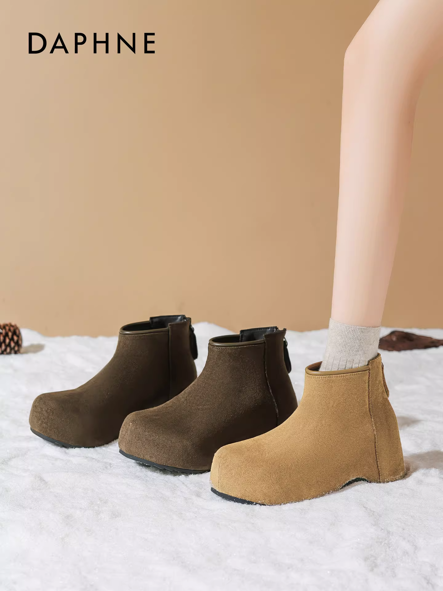 Giày bốt đế cao Daphne dành cho nữ, giày Birkenstock cổ điển lót lông mùa đông, kiểu dáng mới 2025 dành cho phụ nữ nhỏ nhắn.
