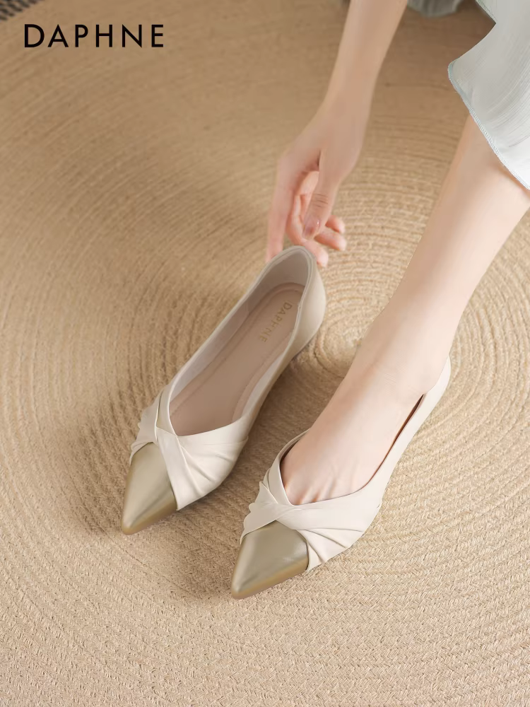 Giày bệt mũi nhọn Daphne dành cho nữ, kiểu mới mùa hè 2025, giày cưới thanh lịch đế bằng, giày bệt Mary Jane kiểu Pháp.