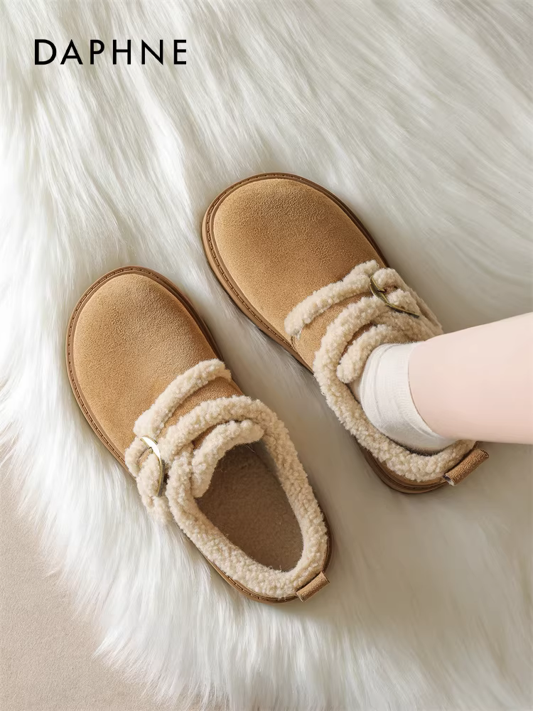 Giày Birkenstock lót lông Daphne dành cho nữ, mẫu mới thu đông 2025, đế dày, kiểu lười, đa năng, chất liệu cotton êm ái.