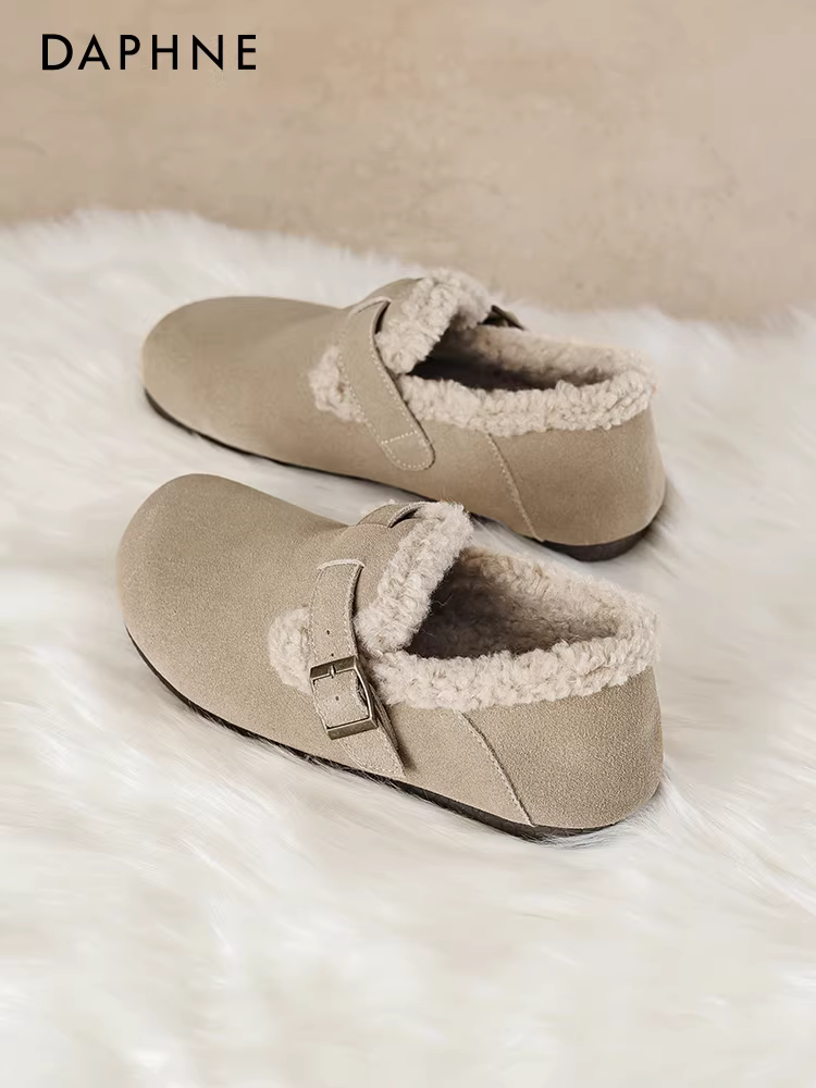Giày Birkenstock lót lông cừu Daphne dành cho nữ 2025, giày cotton mùa thu đông mới, giày giữ ấm Birkenstock, ủng tuyết, giày lười