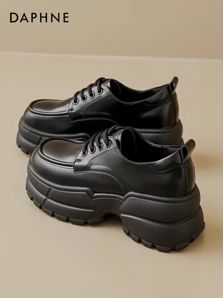 Giày lười đế dày cỡ nhỏ Daphne dành cho nữ, kiểu mới thu đông 2025, giày da đen phong cách Anh, giày tăng chiều cao.
