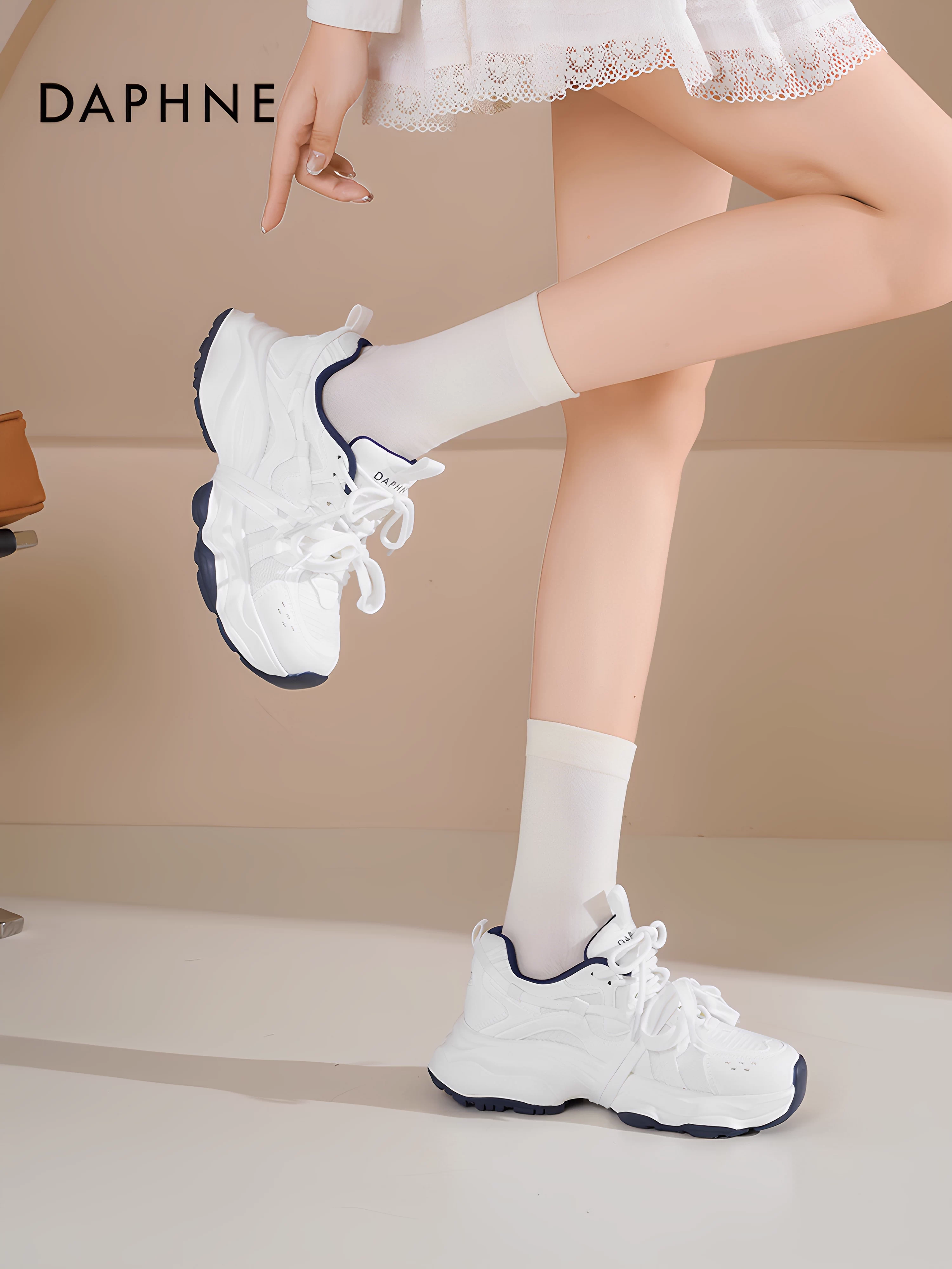 Giày thể thao đế dày Daphne dành cho nữ, mẫu mới thu 2025, giày tăng chiều cao, giày thể thao nữ, giày trắng nữ