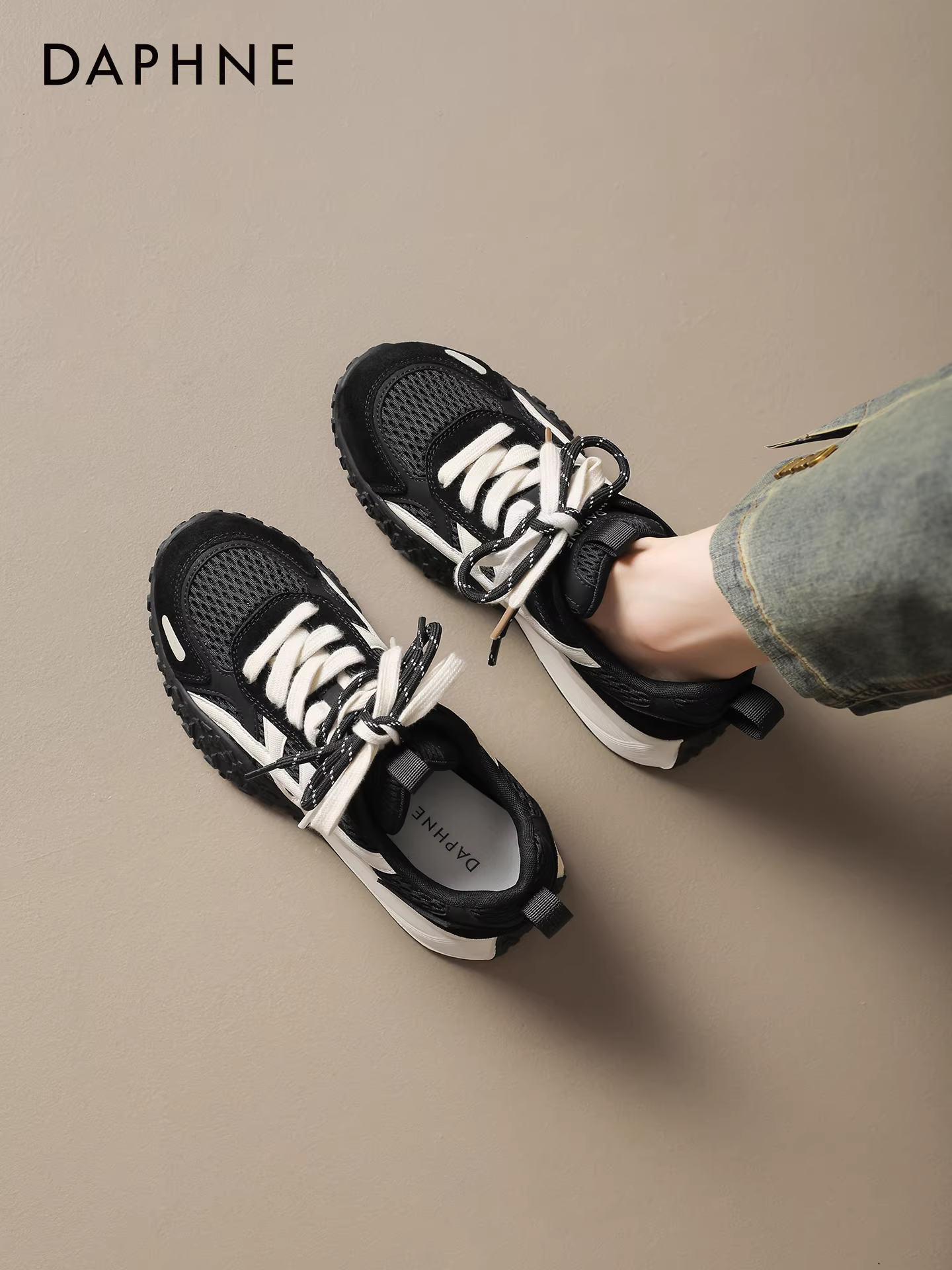 Giày thể thao nữ Daphne màu đỏ, kiểu dáng mới mùa thu 2025, đế dày, giày thể thao nữ, giày sneaker bố