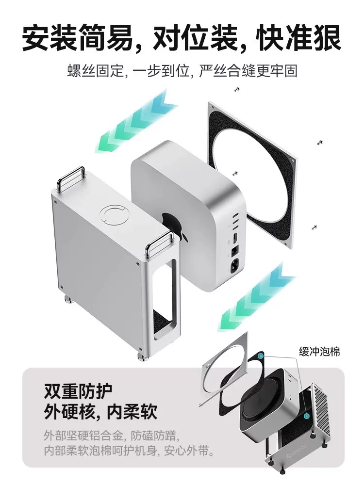 Vỏ bảo vệ kim loại hợp kim nhôm Ulanzi cho Mac Mini M4, có sẵn trong kho, phụ kiện.