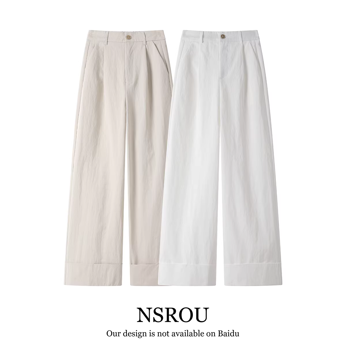 Quần ống rộng đơn giản và thanh lịch của NS dành cho nữ, quần dài denim ống rộng màu trắng lưng cao, dáng suông, đa năng, mùa xuân hè