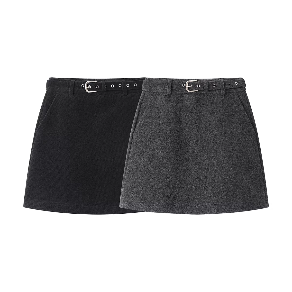 Váy len dáng chữ A dày dặn eo cao NSROU váy ngắn dành cho nữ mùa thu đông, váy ôm sát màu xám nhỏ nhắn.