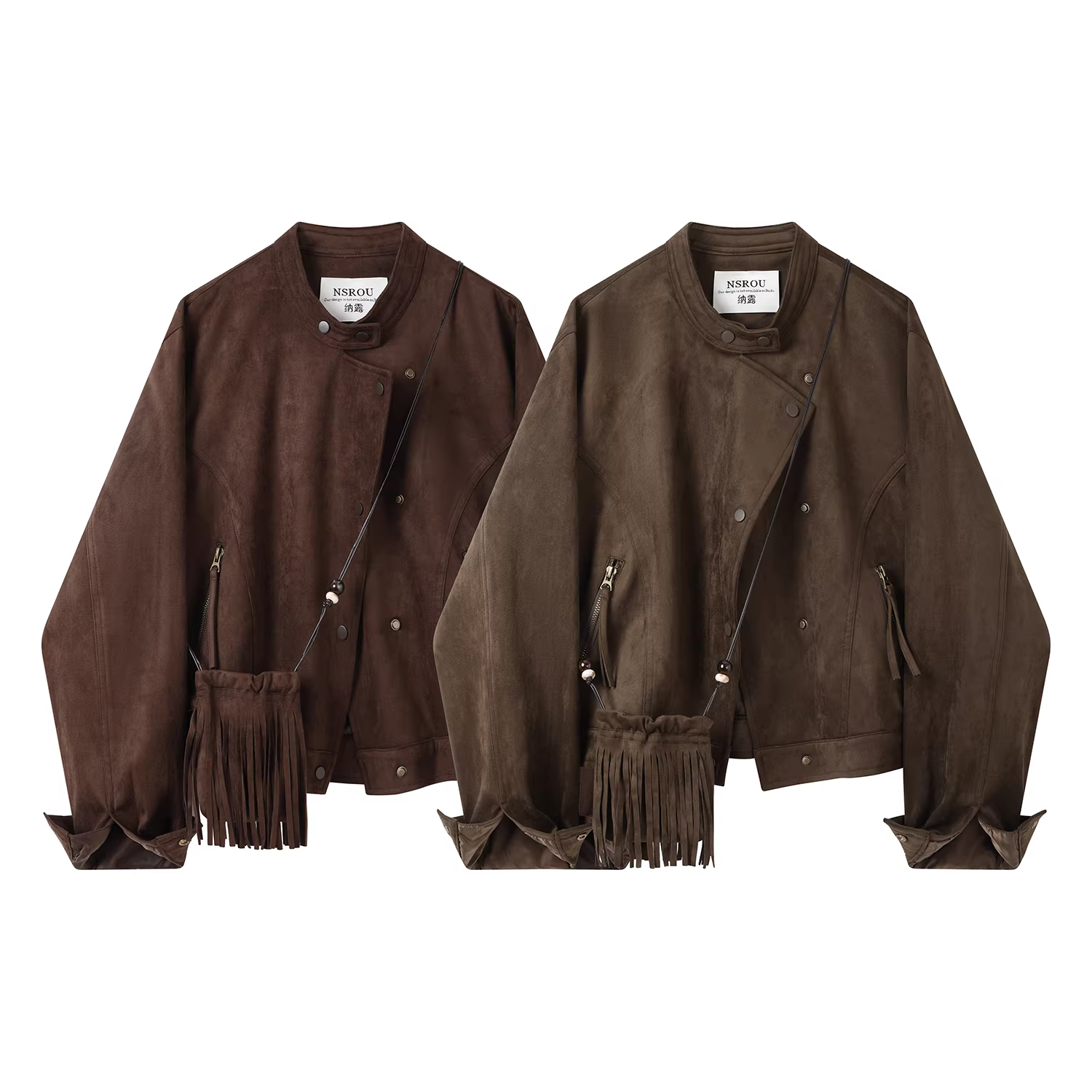 Áo khoác da lộn cổ tròn kiểu retro Maillard dành cho nữ, áo kiểu dáng ôm vừa vặn và đa năng mới cho mùa đầu thu