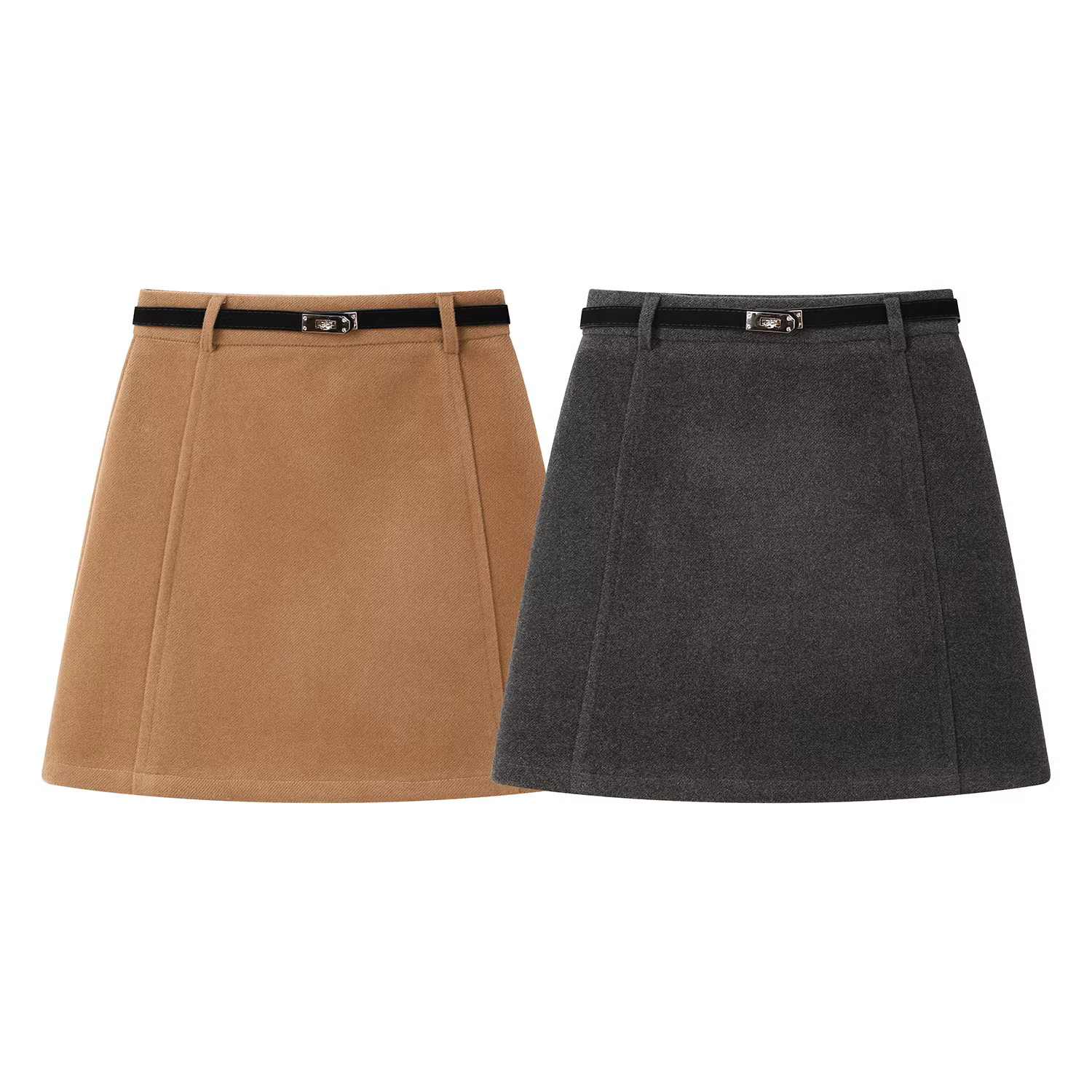 Váy len màu xám eo cao kiểu Hàn Quốc đơn giản dành cho nữ, váy bút chì ngắn chữ A đa năng cho mùa thu đông.