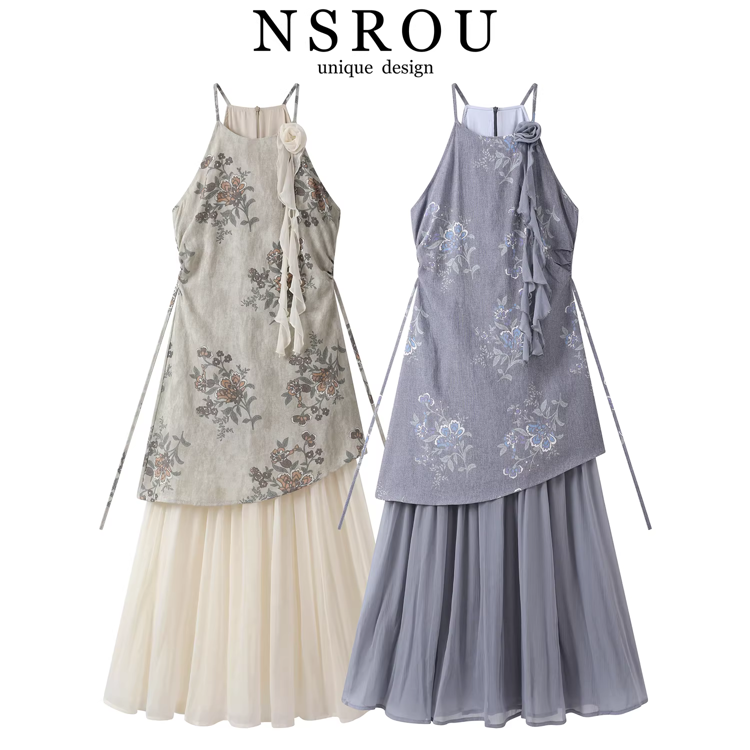 Đầm dây đeo hoa kiểu cổ điển kiểu Trung Quốc mới dành cho nữ, váy dài kiểu áo ba lỗ cao cấp mới mùa hè