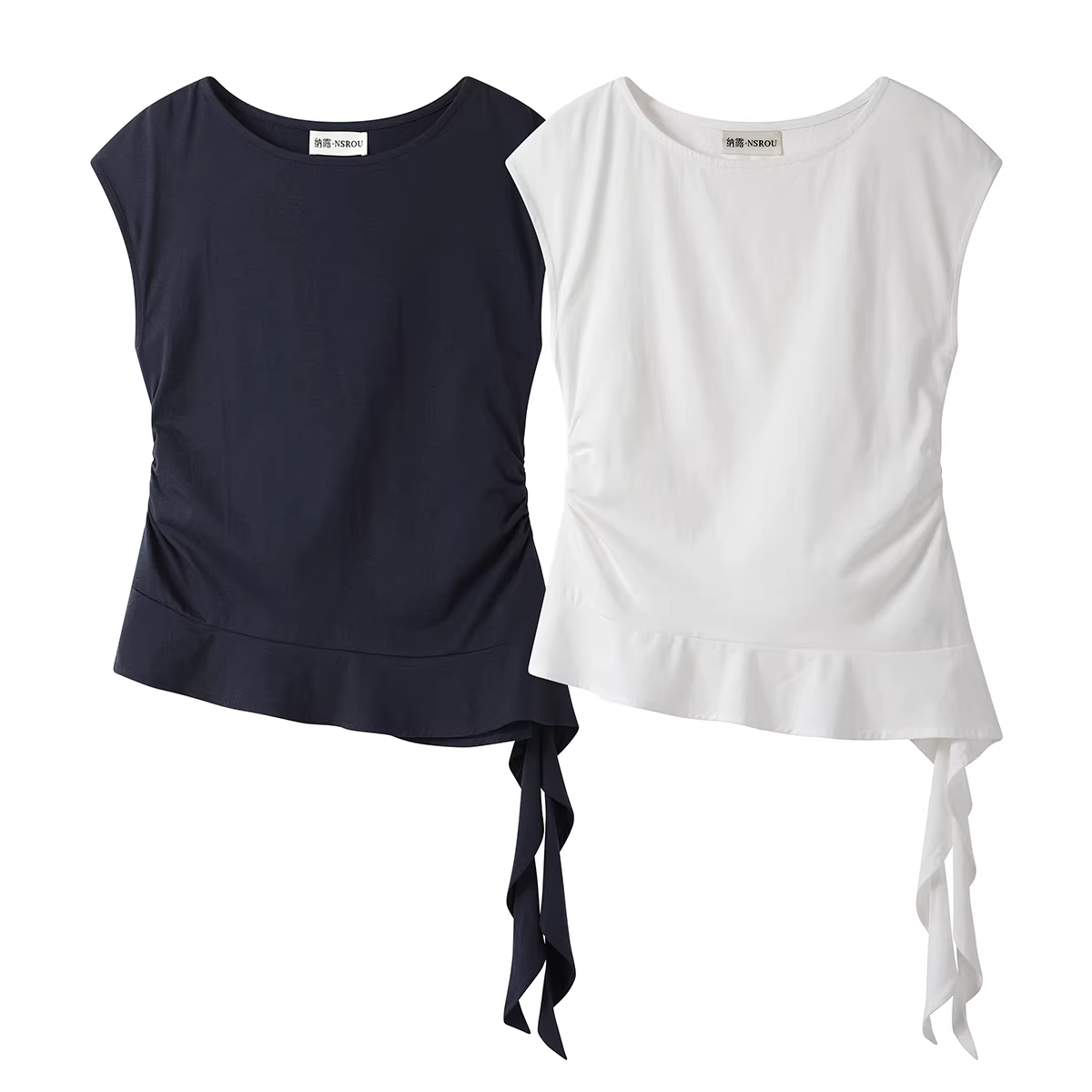 Áo thun trắng xếp ly kiểu Hàn Quốc thanh lịch dành cho nữ, áo kiểu dệt kim không tay ôm eo, dáng ôm, mới mùa hè