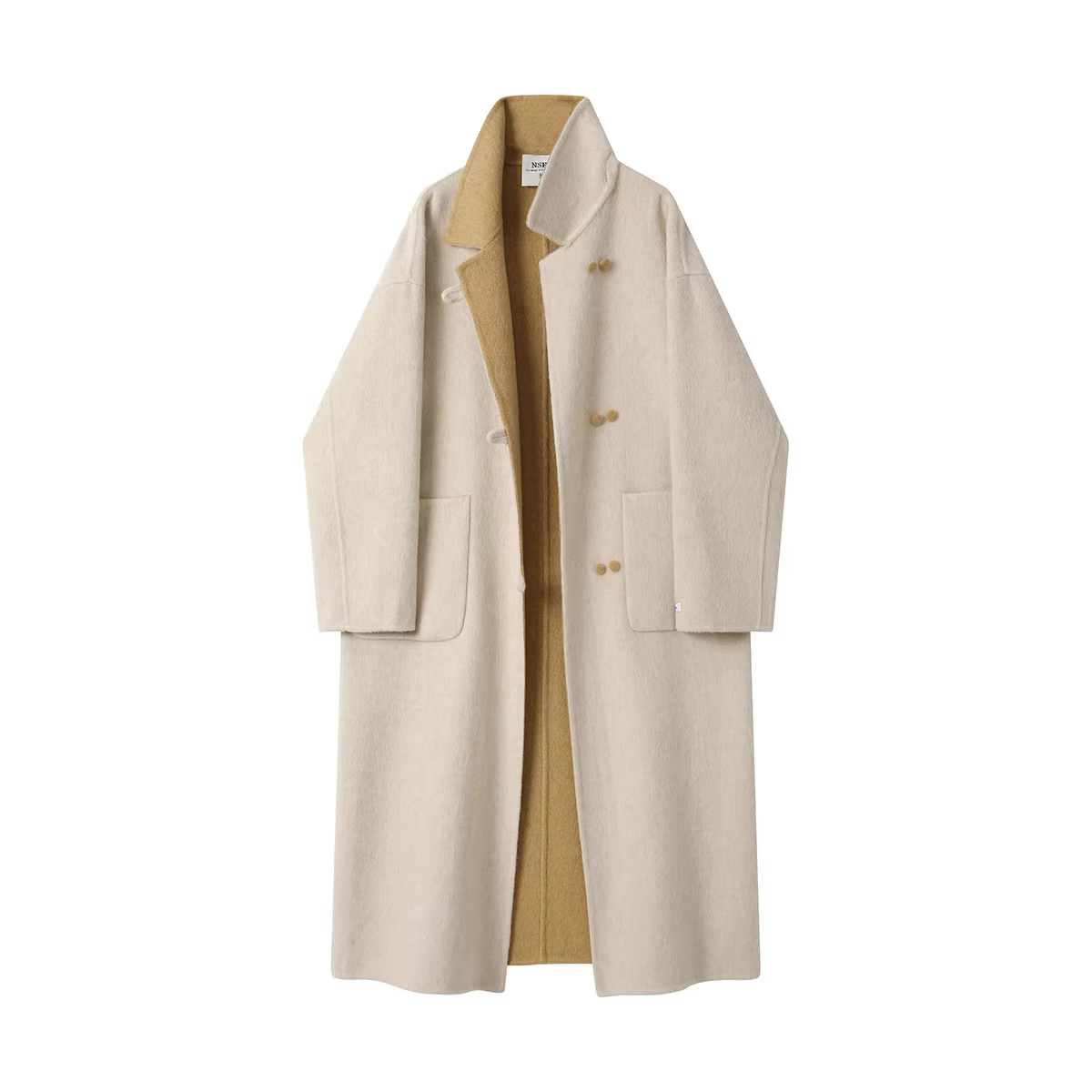 Áo khoác len cashmere hai mặt cao cấp và sành điệu của NSROU dành cho nữ, áo khoác dài vừa phải cho mùa thu đông.