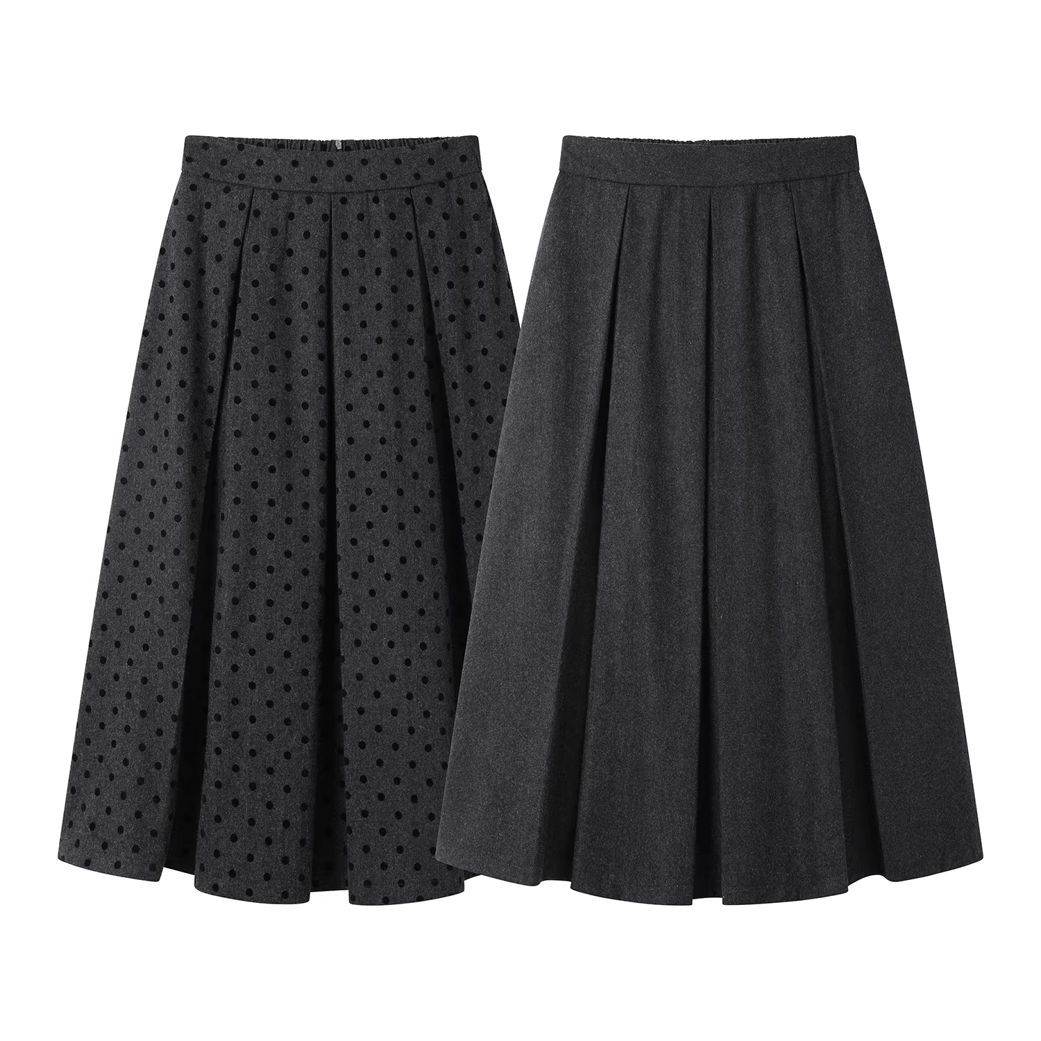 Váy len xếp ly kiểu Hàn Quốc cổ điển màu xám dành cho nữ mùa thu đông, cạp cao, dáng ôm, kiểu chữ A, dáng bút chì