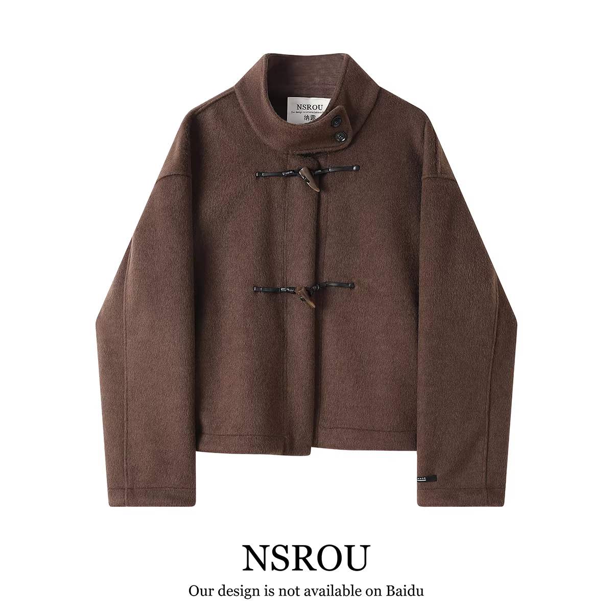 NSROU Áo khoác len cashmere hai mặt thanh lịch phong cách Hàn Quốc có khuy sừng, áo khoác len cổ đứng ngắn dành cho nữ, mùa thu đông, mang lại cảm giác cao cấp.