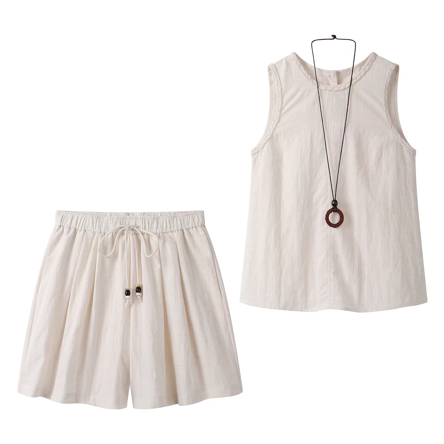 Phong cách retro Pháp, trang phục thường ngày mùa hè rất hấp dẫn, bộ hai mảnh áo vest không tay và quần short mùa hè hoàn chỉnh dành cho nữ.