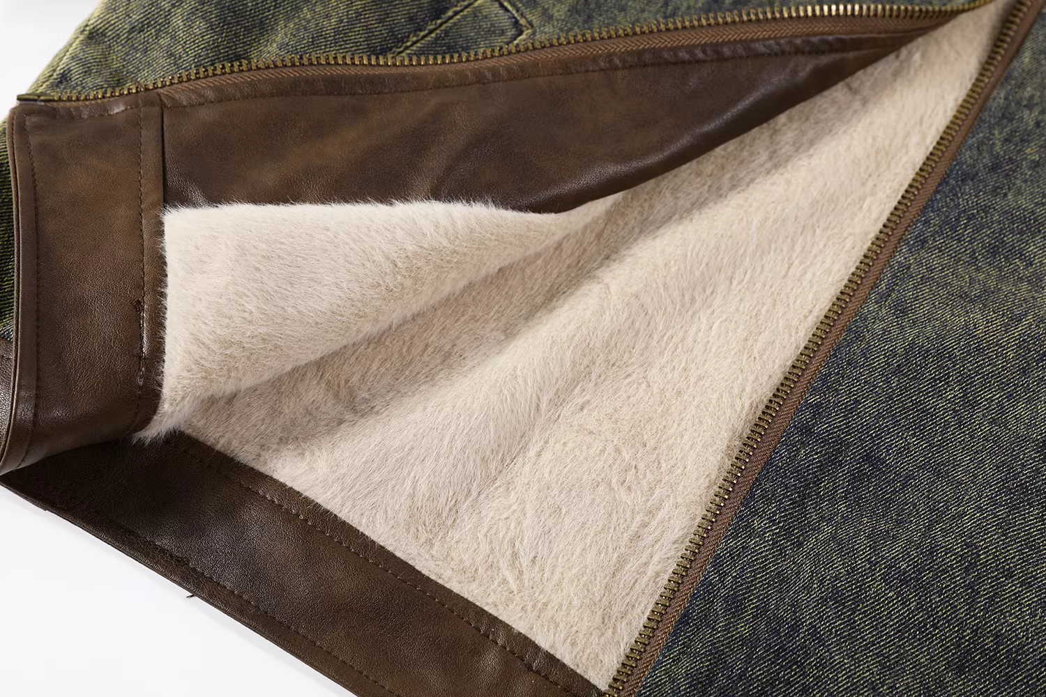 Áo khoác dày phối vải kiểu Mỹ cổ điển, lót lông cừu, dành cho nữ, kiểu dáng thu đông 2025, áo khoác denim nhỏ nhắn