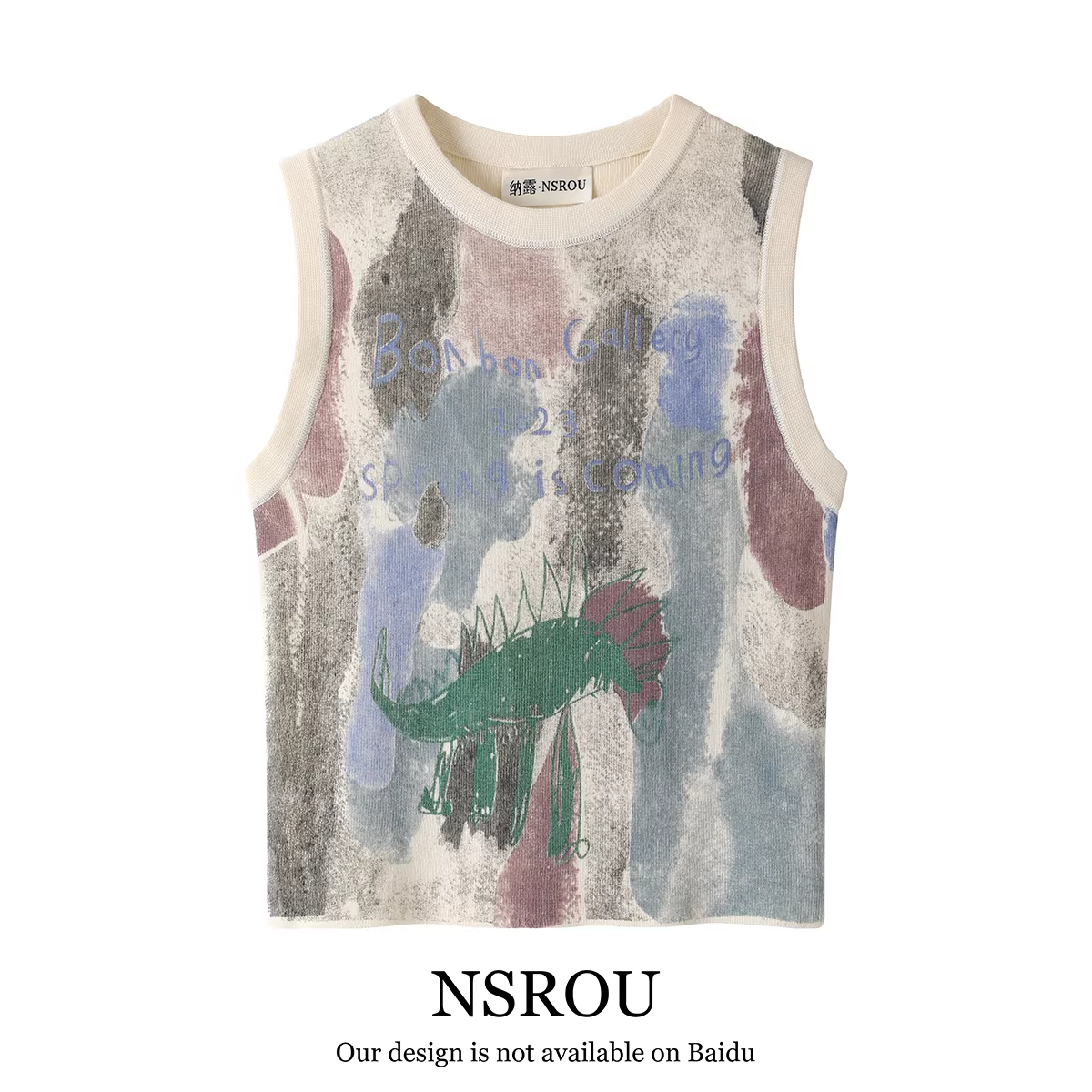 Áo yếm dệt kim in họa tiết phong cách Hàn Quốc dành cho nữ, áo thun ngắn không tay mùa hè mới