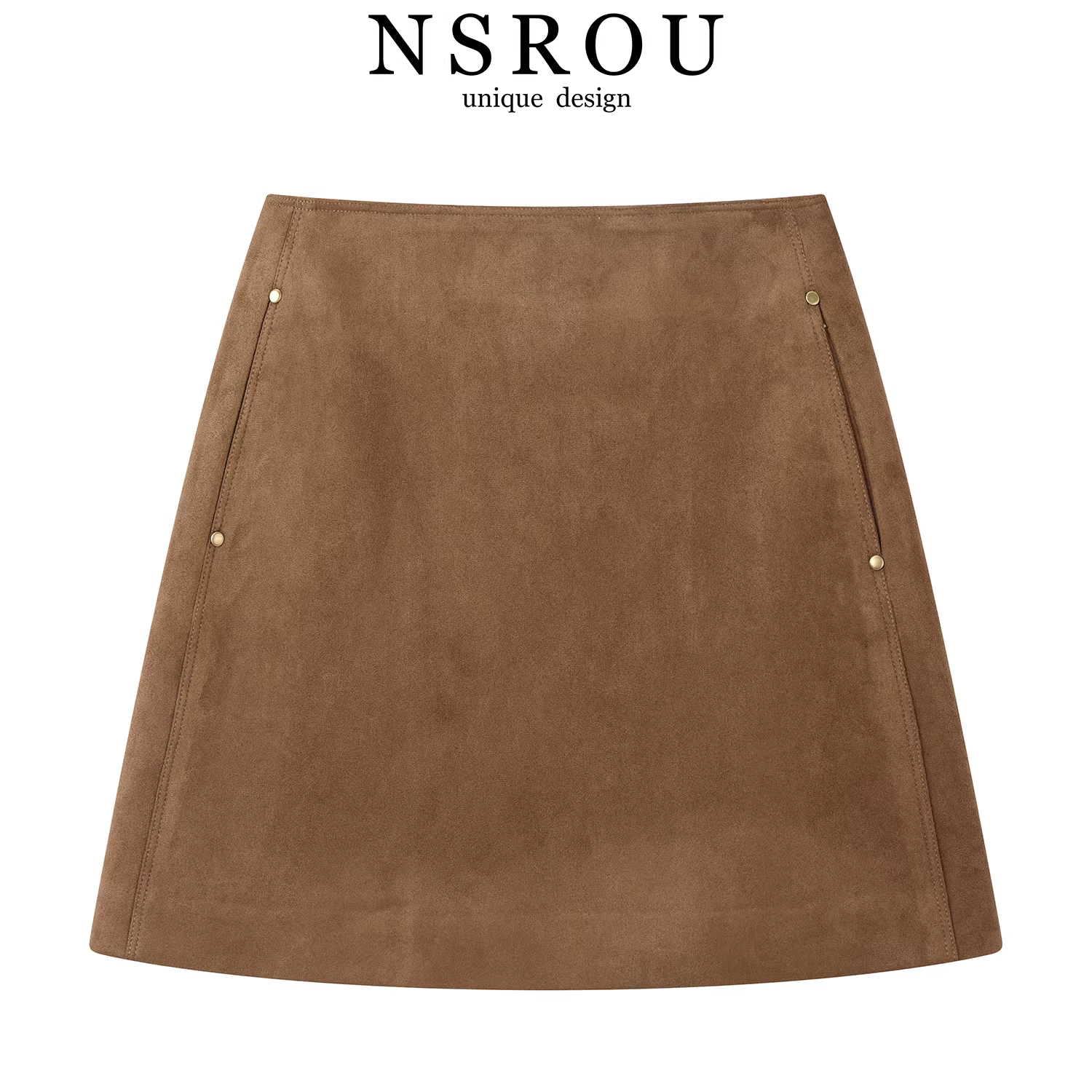 Hot girl retro Maillard váy nhung da nai màu cà phê váy ngắn lưng cao dáng chữ A đa năng dành cho nữ váy che hông