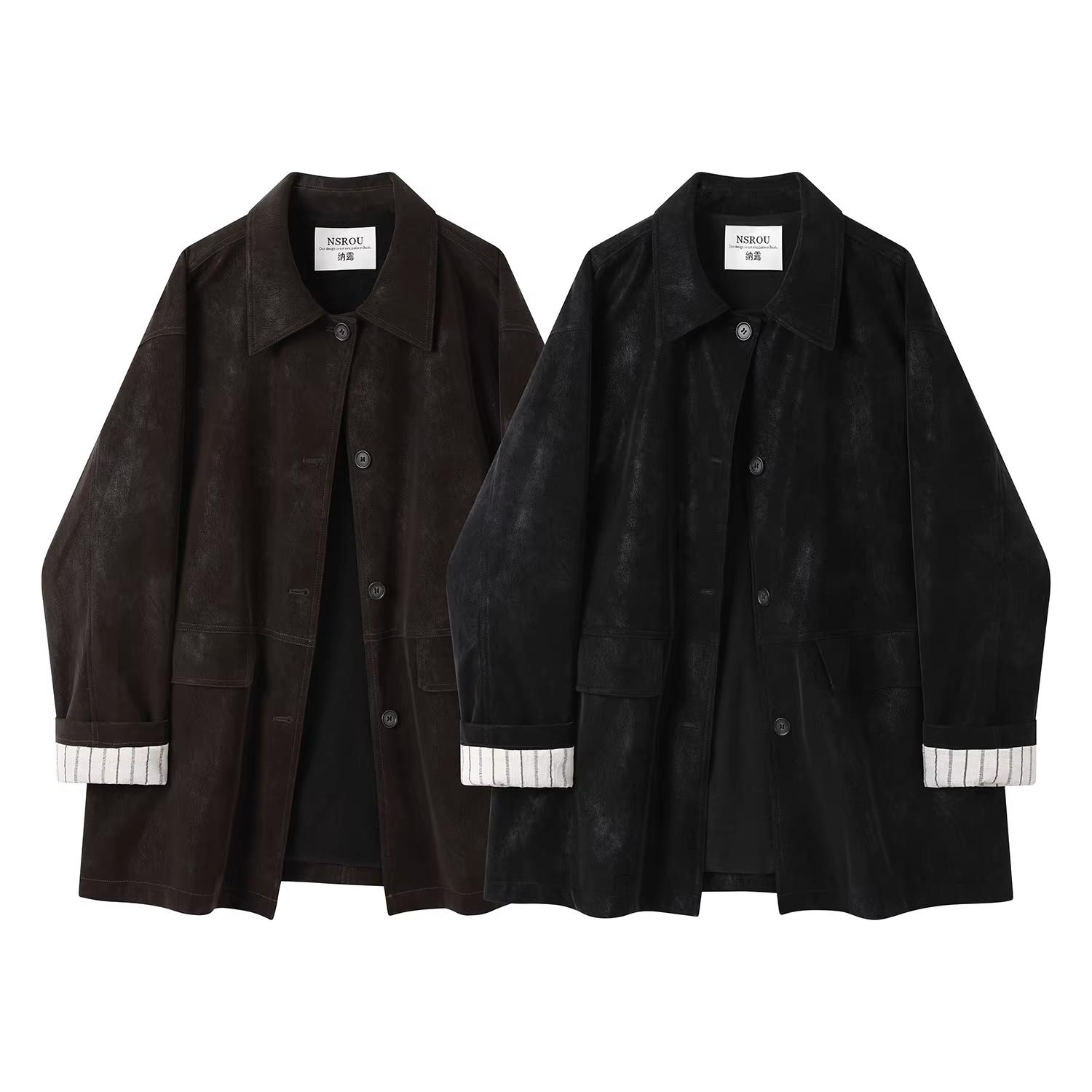 Áo khoác da nubuck retro Maillard dành cho nữ trong mùa thu đông, áo khoác nhung kiểu Mỹ dài vừa phải cao cấp