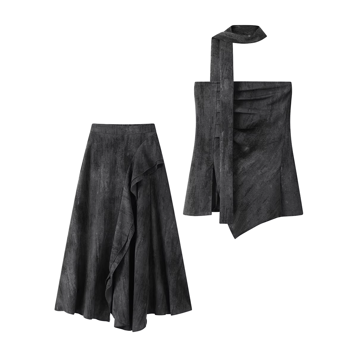 Bộ hai mảnh kiểu Pháp thanh lịch và đẹp mắt gồm áo ống xếp ly xẻ tà và chân váy cao eo dành cho nữ mùa hè