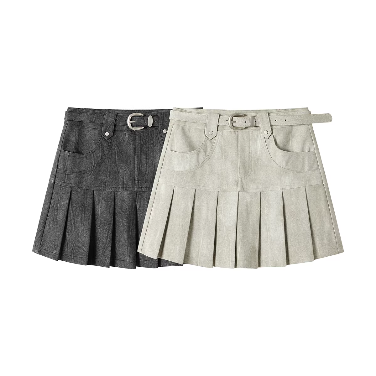 Váy da xếp ly eo cao kiểu cổ điển Mỹ dành cho nữ, váy ôm dáng nhỏ nhắn mùa xuân thu, váy ngắn chữ A.