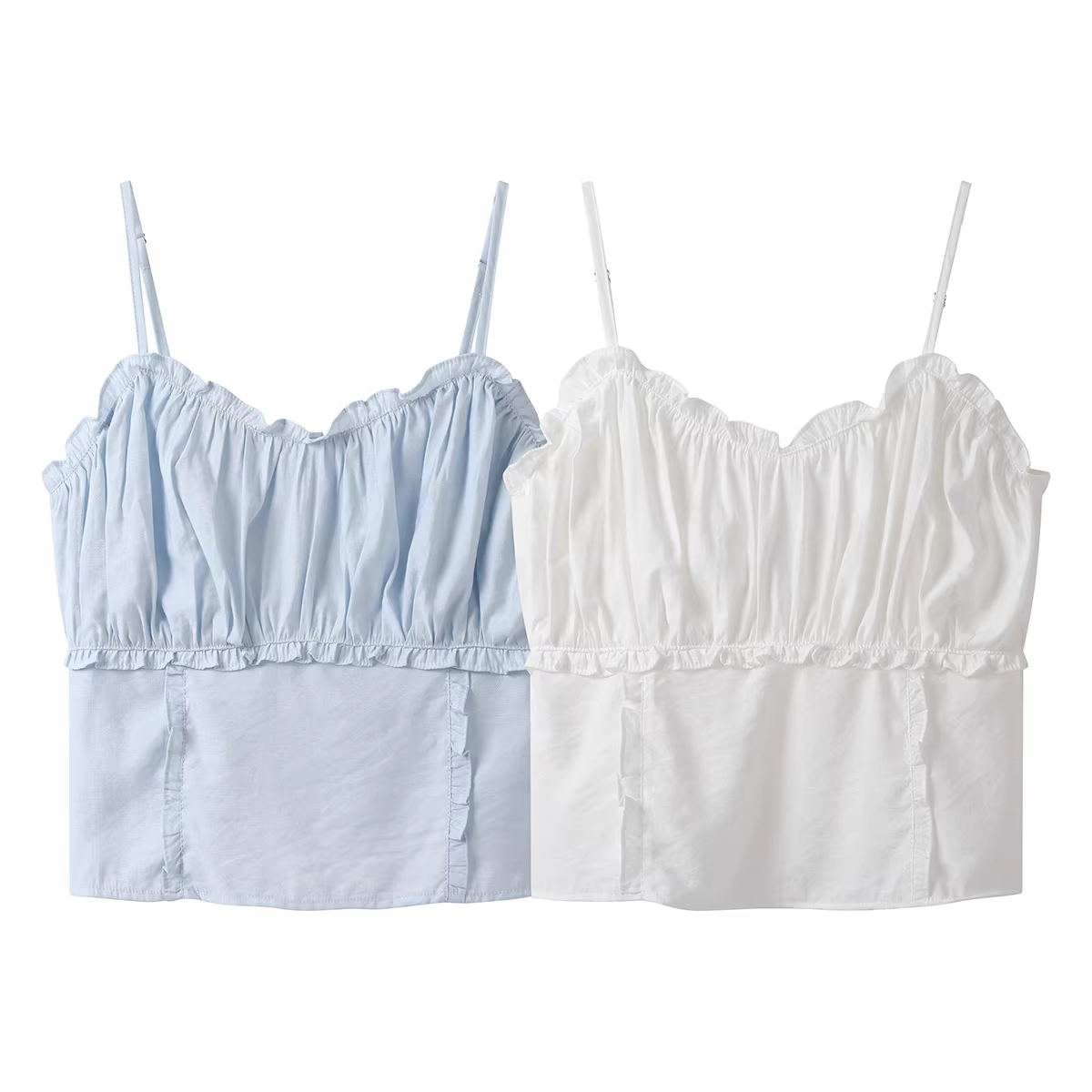 Áo yếm xếp ly màu trơn đơn giản phong cách Pháp ngọt ngào và dịu dàng dành cho nữ, áo ống mùa hè mới.