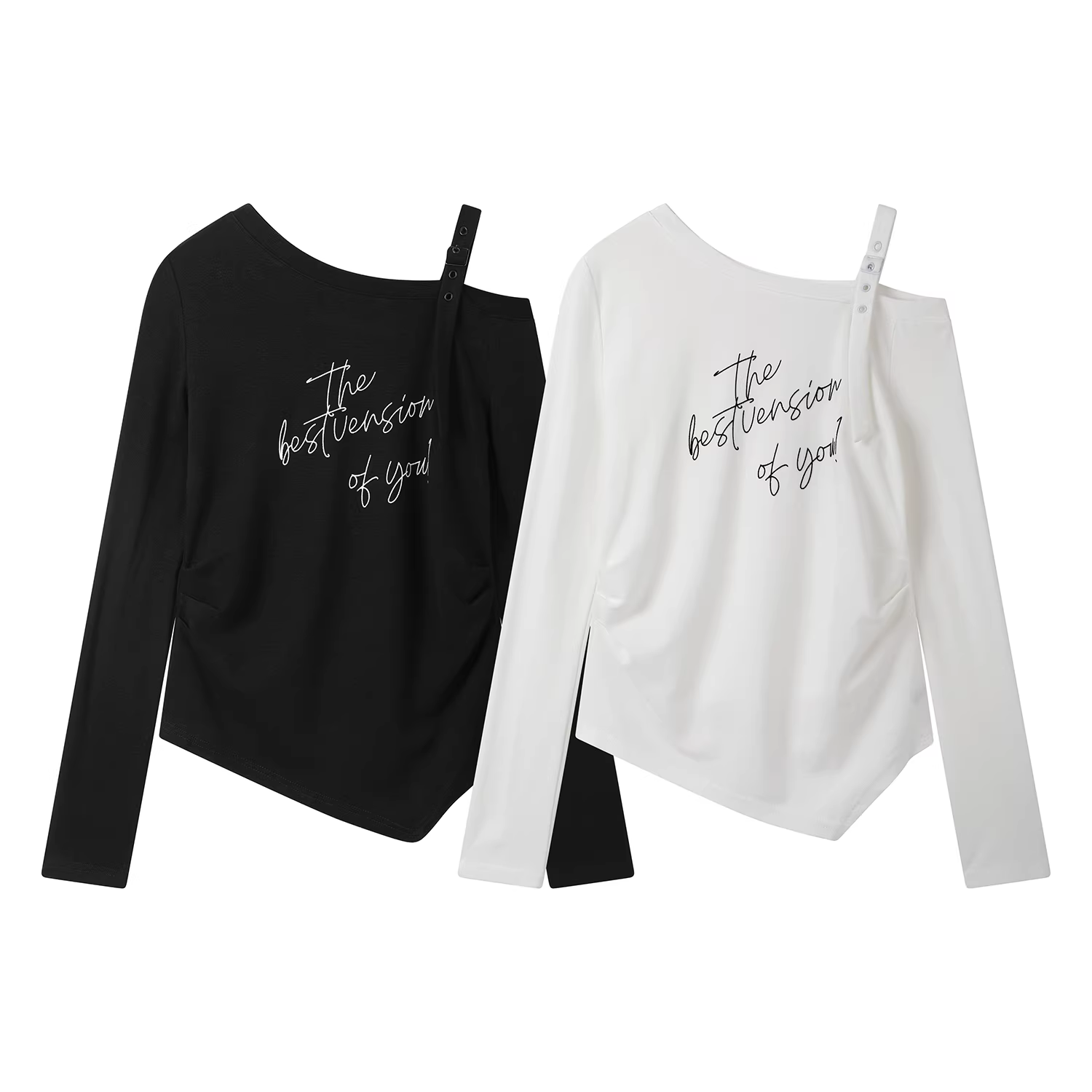 Áo thun dài tay thêu chữ lệch vai phong cách Hàn Quốc dành cho nữ, áo dệt kim dáng ôm đầu thu