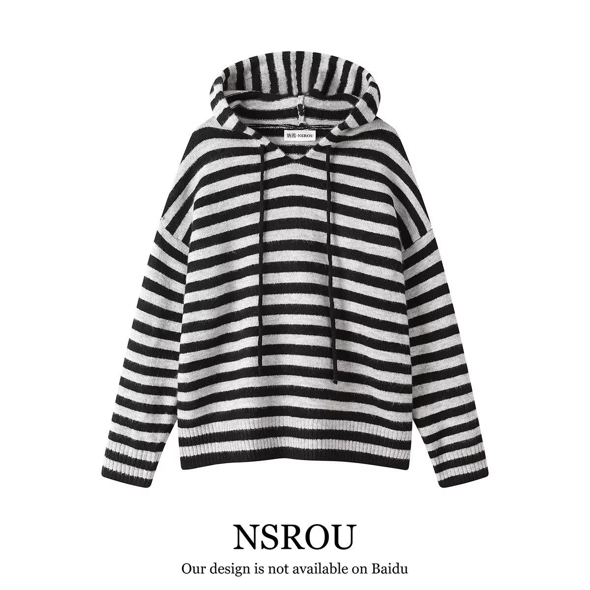 Áo len sọc có mũ trùm đầu phong cách Hàn Quốc, phong cách giản dị, siêu đẹp, tạo cảm giác lười biếng và cao cấp, áo dáng rộng và đa năng dành cho nữ mùa thu đông
