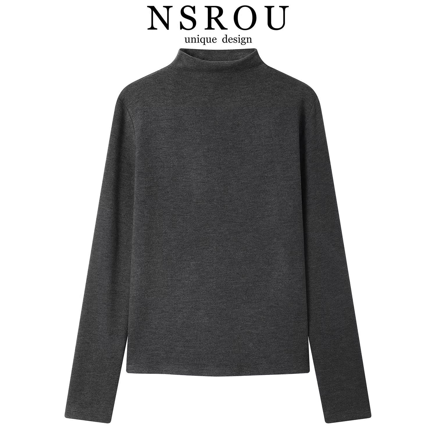 Áo sơ mi dệt kim cổ cao nửa cổ màu xám dành cho nữ, mùa thu đông, cao cấp, thanh lịch, đa năng, ôm dáng, áo thun nhung Đức.