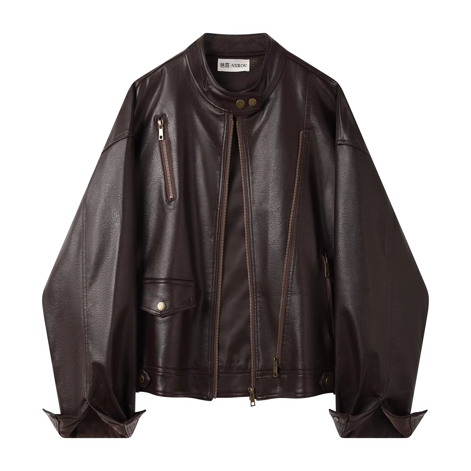 Áo khoác da ngắn kiểu Maillard cổ điển dành cho nữ, kiểu dáng mới phổ biến cho đầu thu đông, áo khoác cổ tròn cao cấp