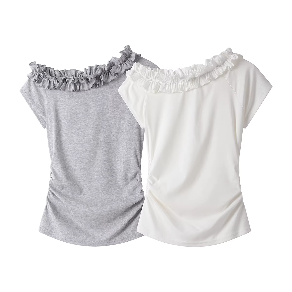 Áo thun ngắn tay trễ vai xòe thanh lịch và quyến rũ dành cho nữ, phong cách mùa hè mới, áo độc đáo và siêu xinh để mặc một mình.