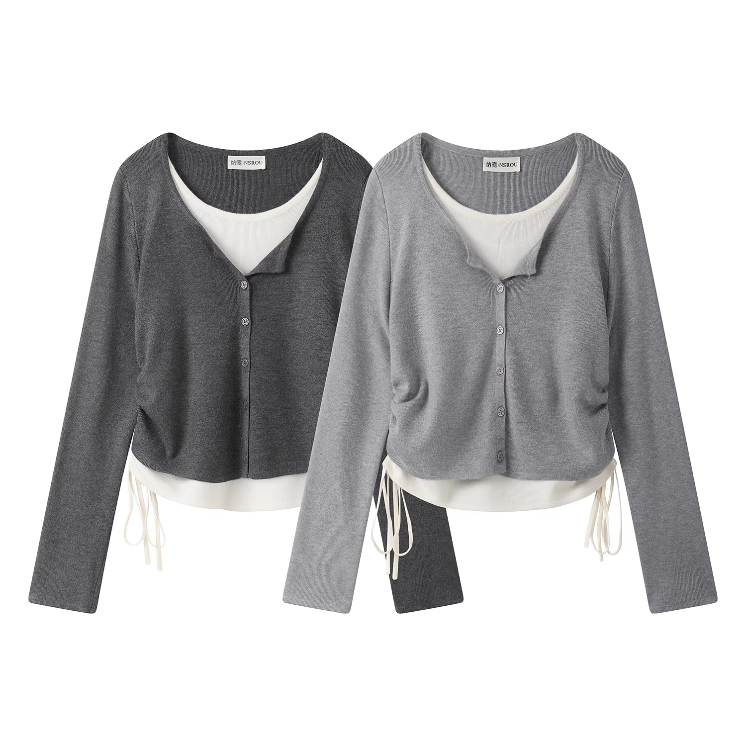 Trang phục đầu thu phong cách Hàn Quốc, áo dệt kim cổ tròn giả hai mảnh độc đáo và đẹp mắt dành cho nữ.