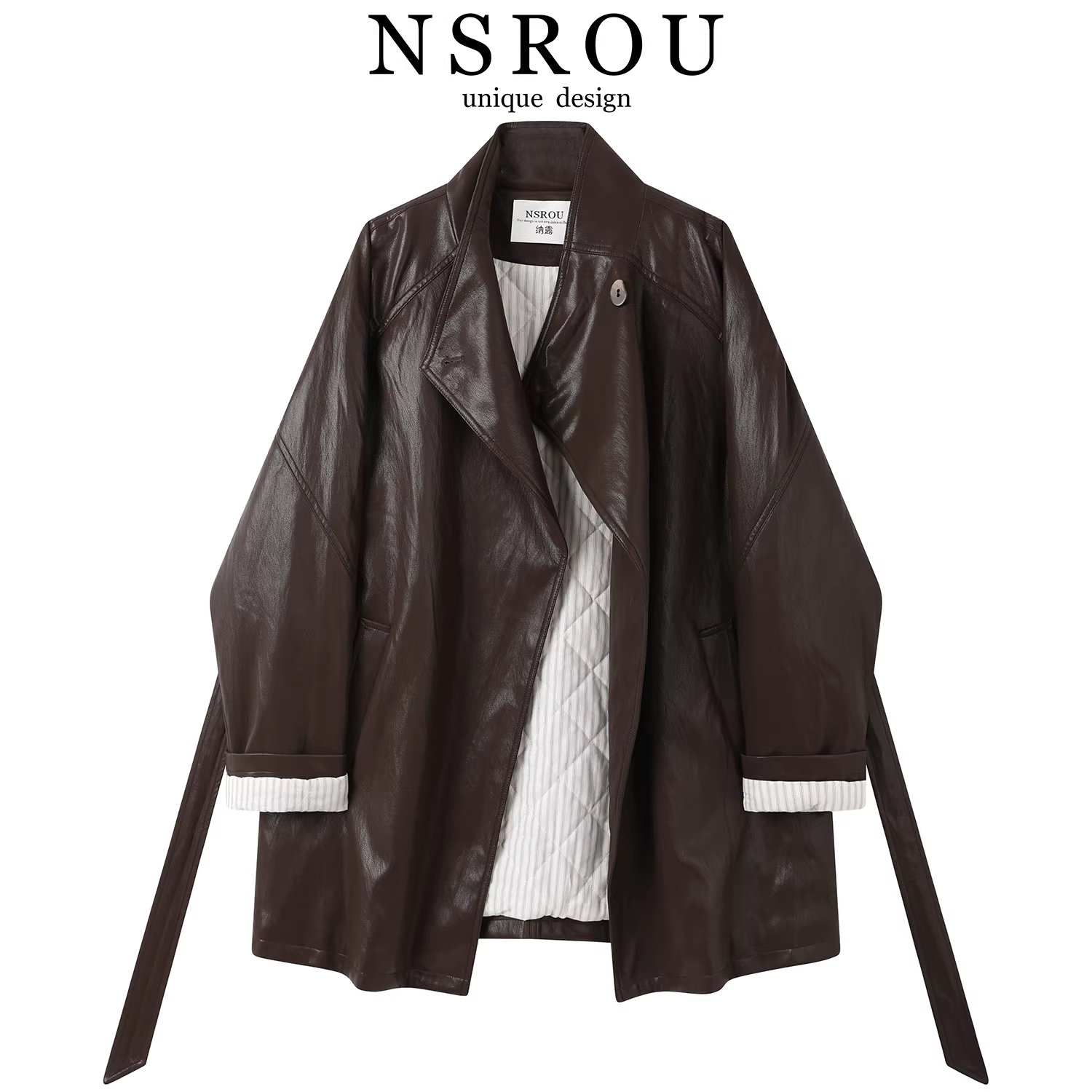 Áo khoác da màu cà phê cổ đứng, kiểu dáng cổ điển, dài trung bình, chất liệu da cao cấp, dành cho nữ, áo khoác mùa thu đông và áo khoác măng tô