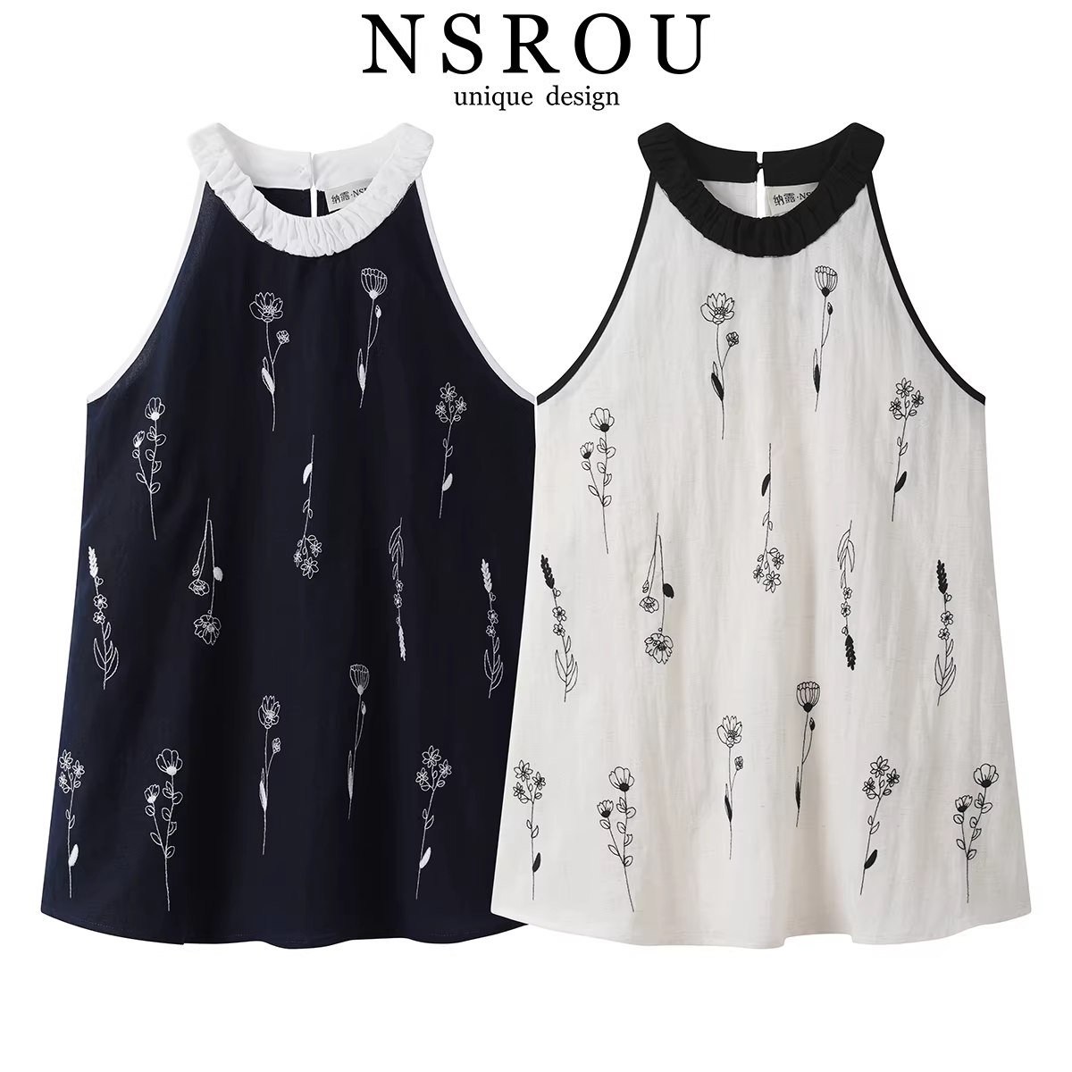 Áo camisole hoa không tay cổ halter độc đáo kiểu Thái dành cho nữ, thiết kế mùa hè mới, kiểu dáng ôm sát độc đáo.