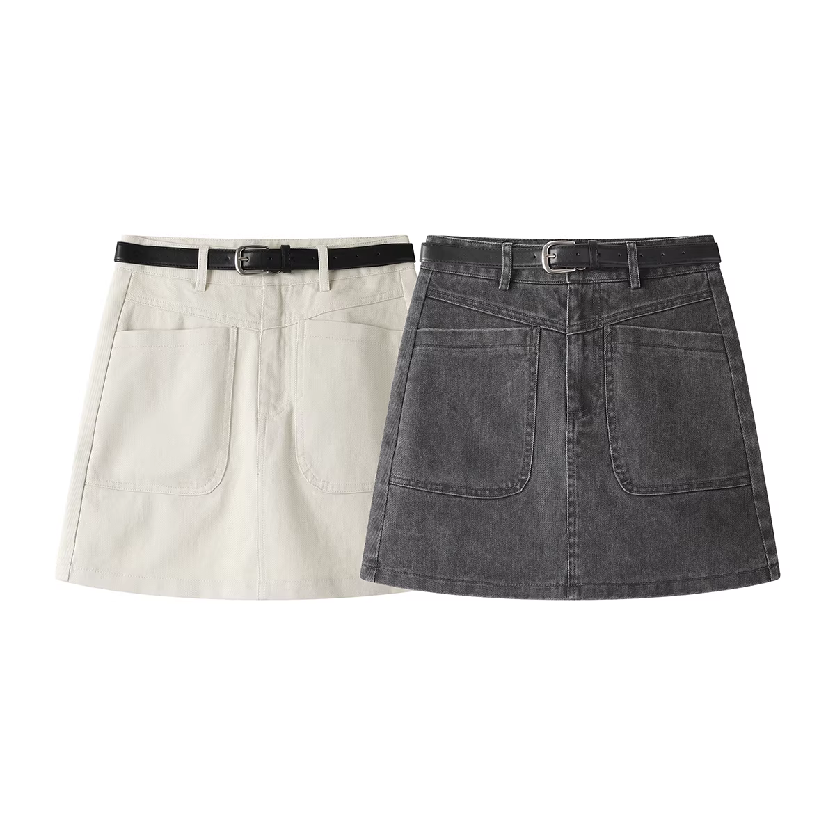 Váy ngắn ôm sát chất liệu denim xám phong cách retro cao cấp NSR dành cho nữ, mùa xuân hè, kiểu dáng đa năng kiểu A của Mỹ