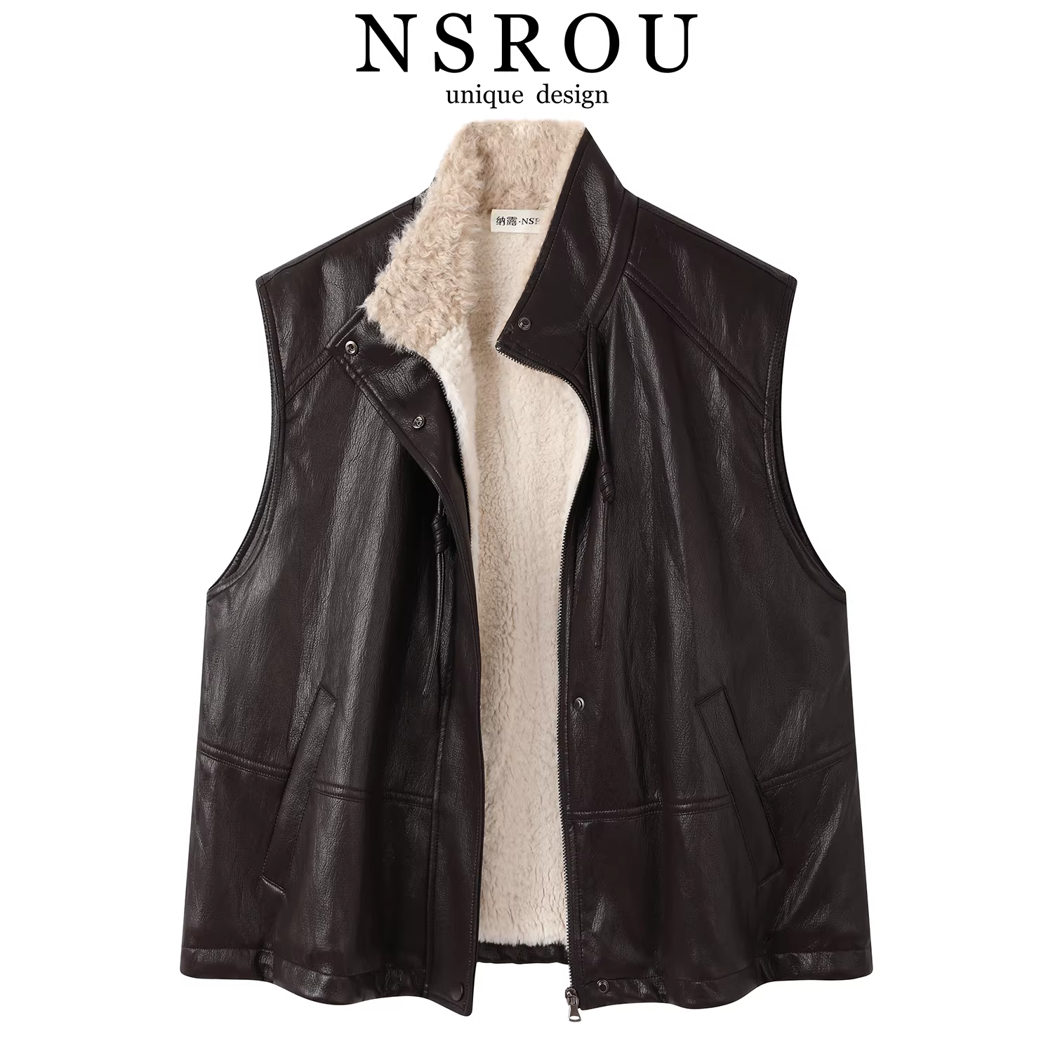 Áo khoác da cổ điển kiểu Hồng Kông dành cho nữ, phong cách mới mùa thu đông, mặt hàng hot được ưa chuộng năm nay, áo khoác da lót len cừu.