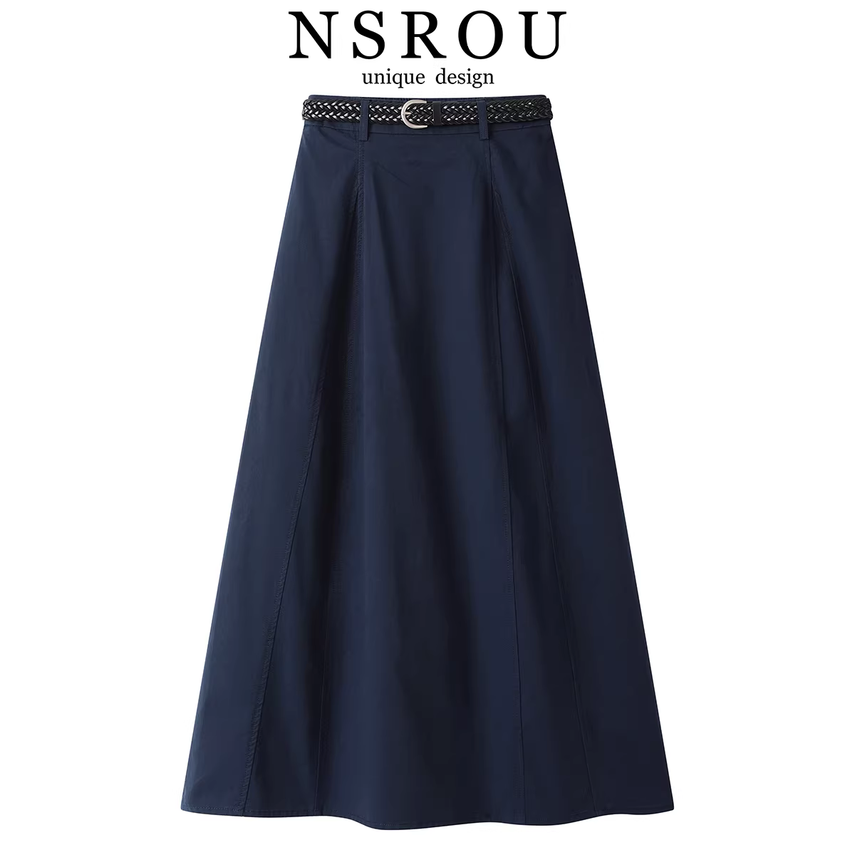 NSROU phong cách Hàn Quốc đơn giản màu trơn váy cạp cao giảm béo váy nữ mùa hè mới váy chữ A váy denim công sở váy dài