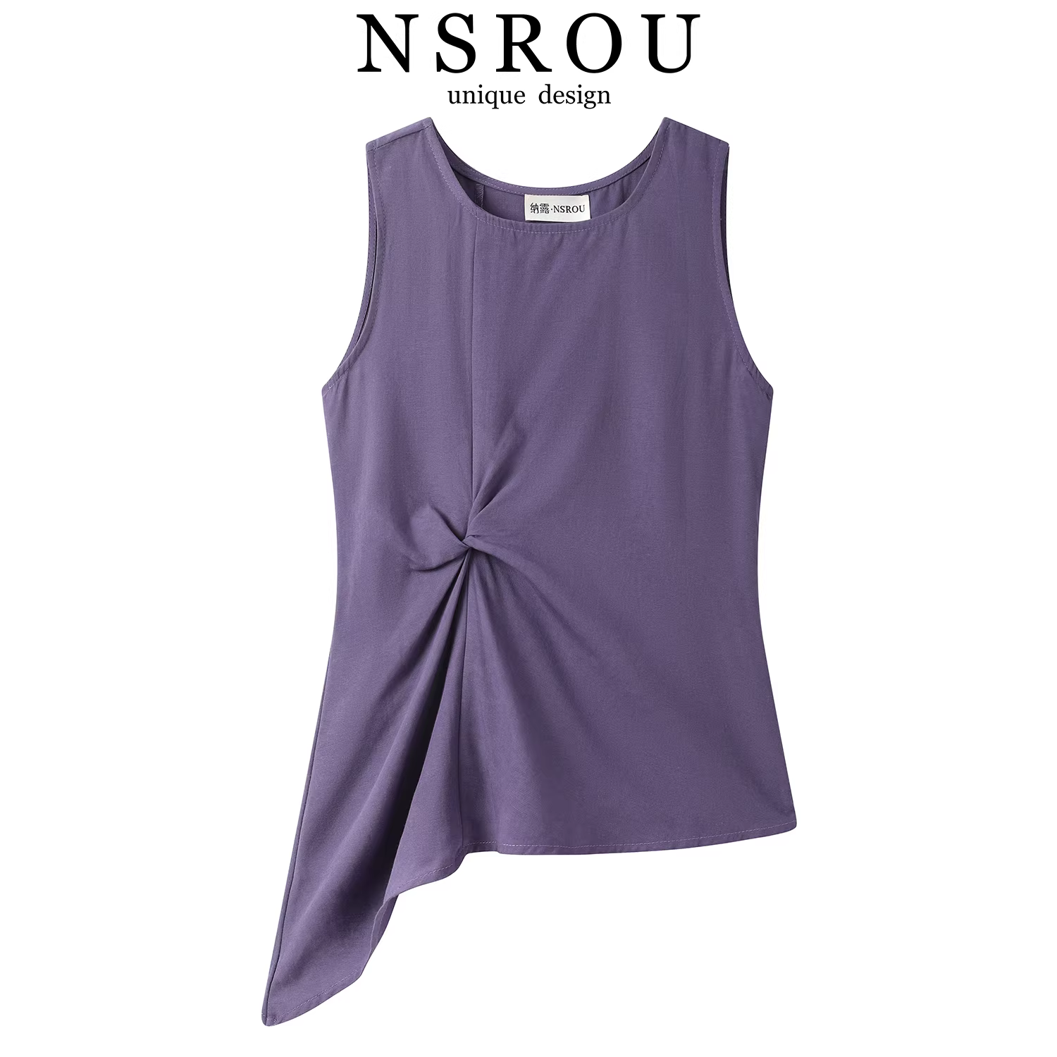 Áo vest không tay bất đối xứng kiểu Pháp dành cho nữ, thiết kế mùa hè mới, thiết kế độc đáo, áo thun thon gọn.