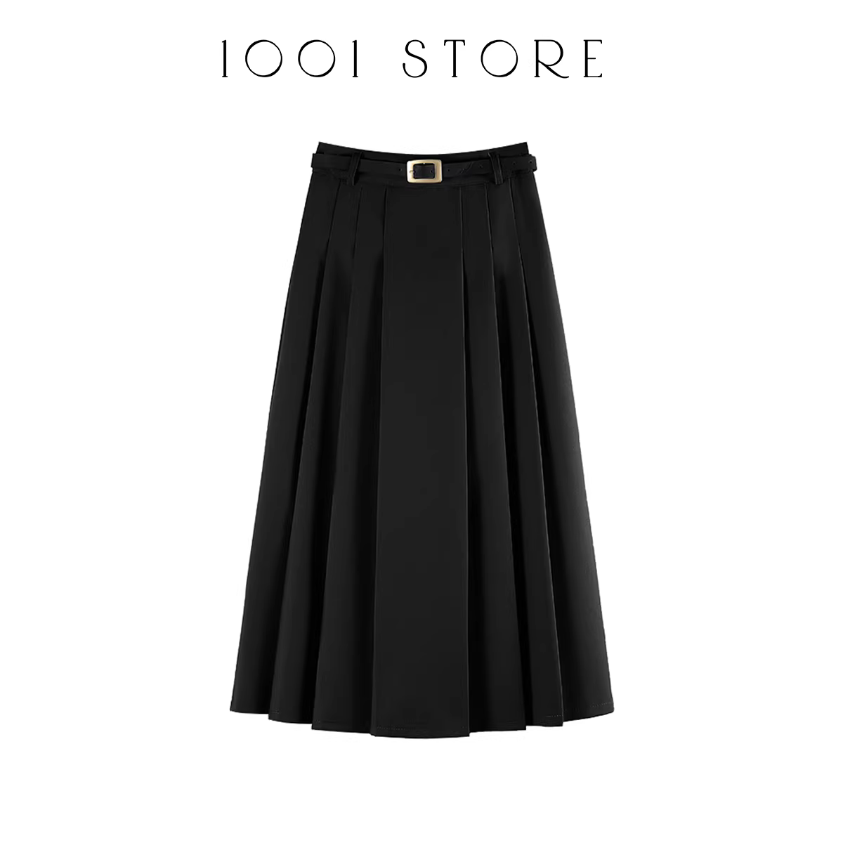 Váy dài xếp ly dáng chữ A ôm body màu đen phong cách học sinh Mỹ, cạp cao, tôn dáng, thời trang thu sớm dành cho nữ