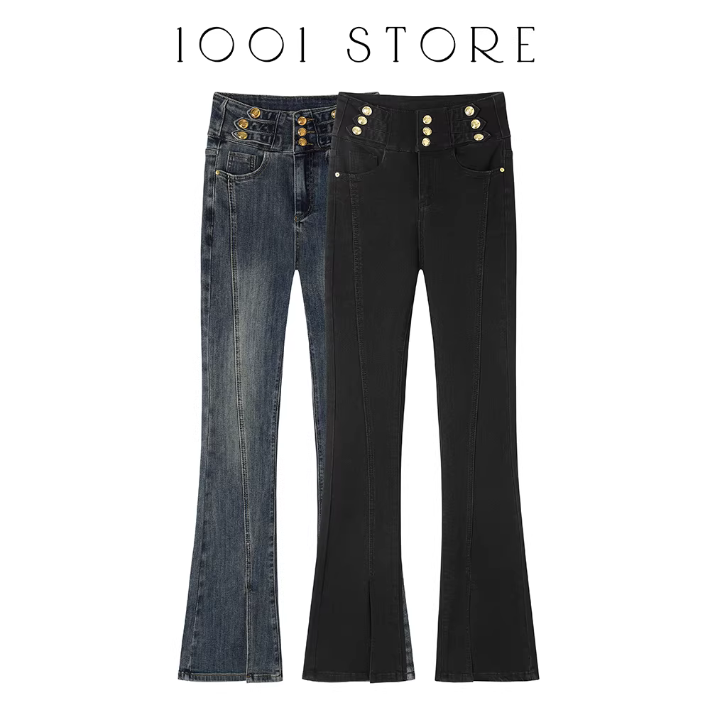 Quần jean xẻ tà cao cấp, thiết kế thời trang, ôm dáng, kiểu retro, dáng xòe kiểu Mỹ mới năm 2025, quần dài nữ, mùa xuân thu.