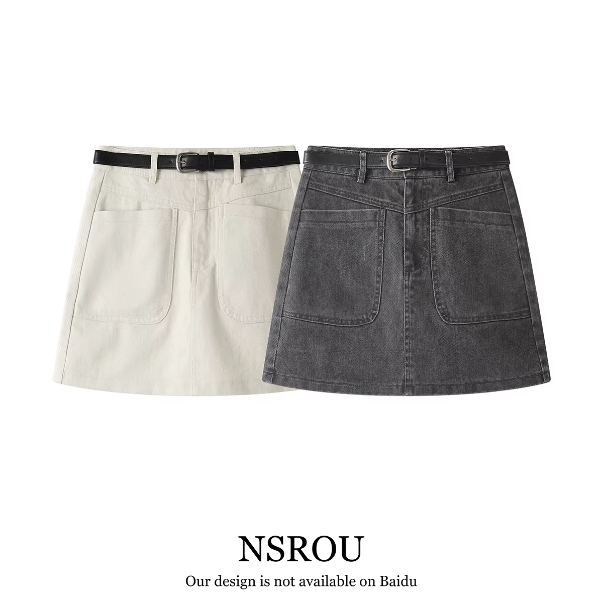 Váy ngắn ôm sát chất liệu denim xám phong cách retro cao cấp NSR dành cho nữ, mùa xuân hè, kiểu dáng đa năng kiểu A của Mỹ