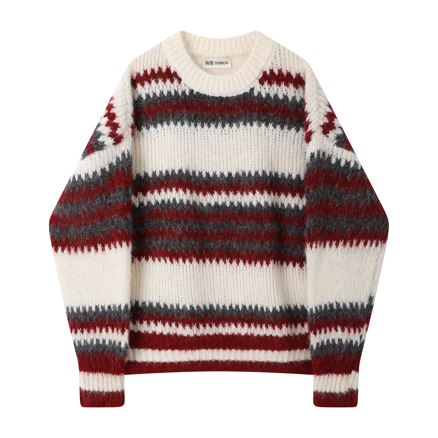 Áo khoác len cổ tròn sọc cổ điển phong cách Fair Isle dành cho nữ, áo dệt kim lười mùa thu đông